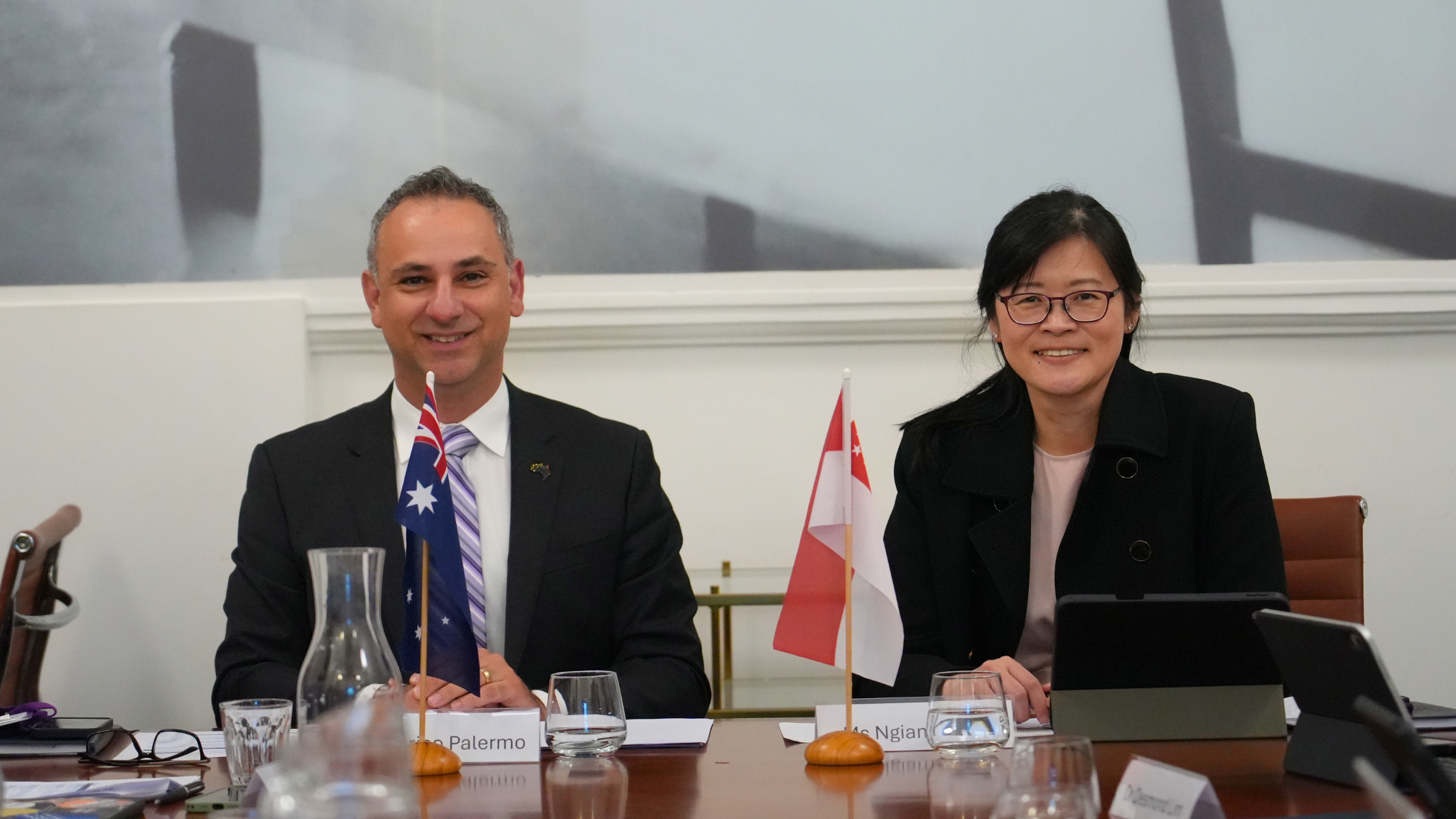 NSAS and Australia Heads of Space Agencies looking at the camera
